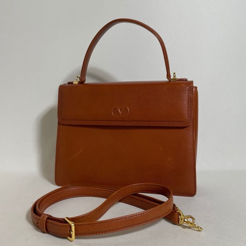 Valentino Garavani Hand Shoulder Bag Tote Purse 2way Logo Leather Brown Auth