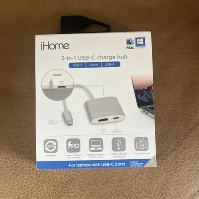 iHome 3 In 1 USB-C Charge Hub Mac & PC Compatible USB-A HDMI Ports Adapter
