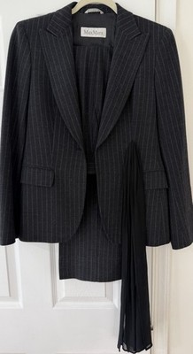 Max Mara Pinstripe Suit Set Blazer & Pants Wool Silk Dark Gray Women s Size S