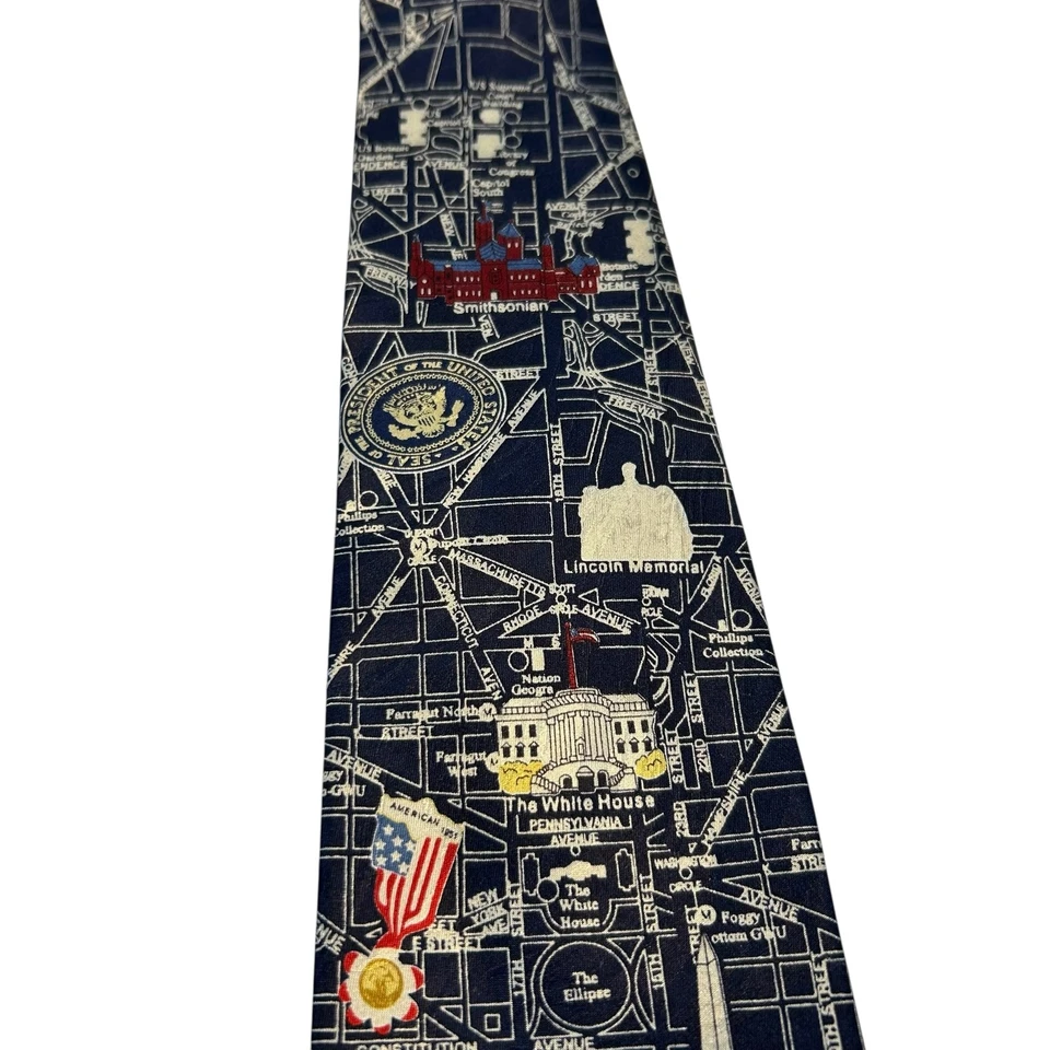Museo Artefactos Washington DC Corbata de Seda Capitolio Mapa Monumentos Patrióticos Para Hombres Foto 3 de 4