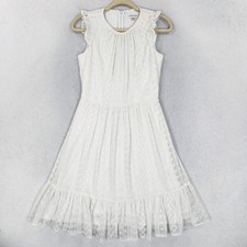 Calvin Klein Dress Womens 2 White Fit Flare Eyelet Embroidered Ruffle Hem Party