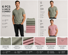 True Classic V-Neck 6 Pack Men Size L Pink  Sage Special Bundle Deal