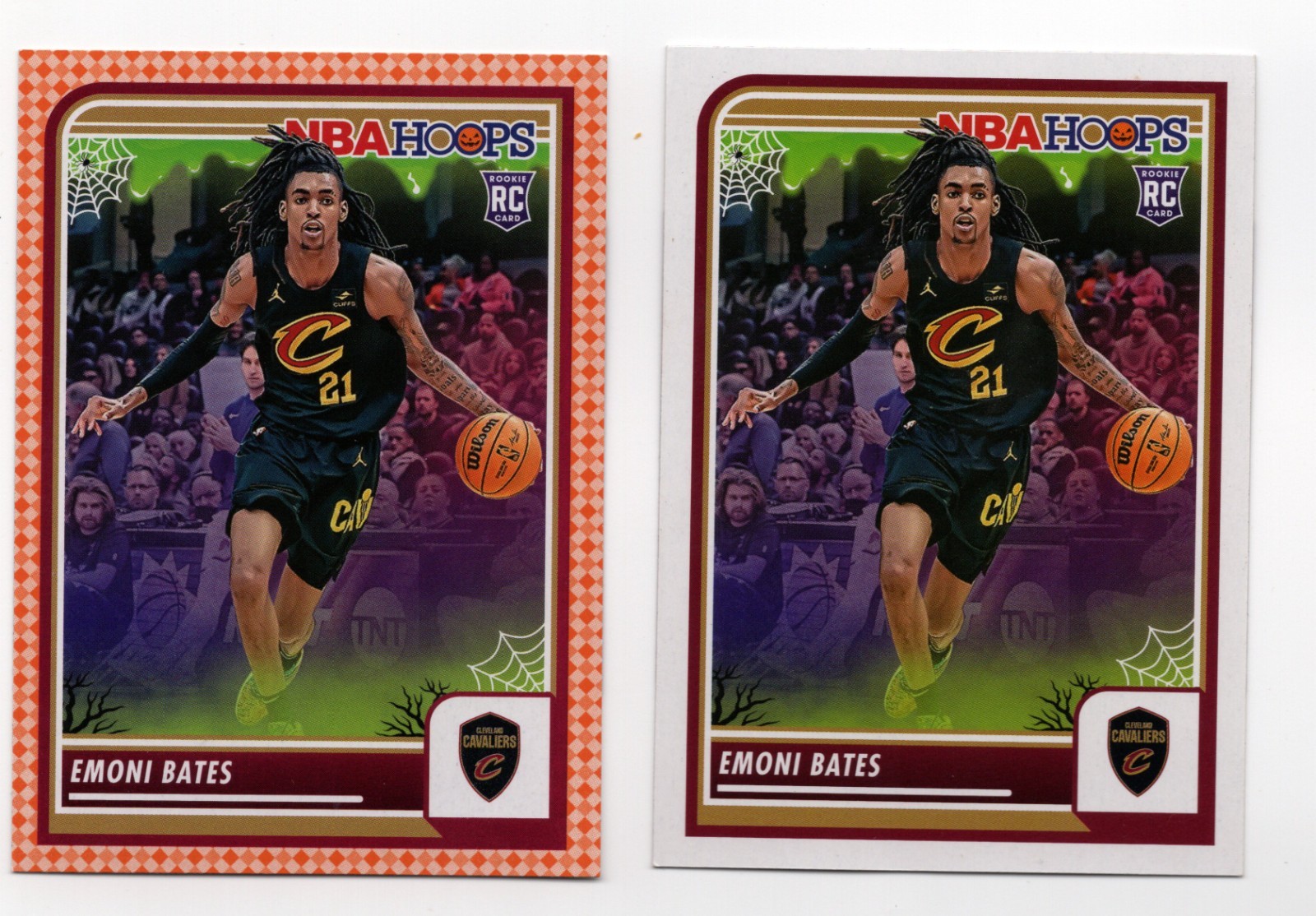 2023-24 Haunted Hoops Emoni Bates RC Lot (2) Card #74 Base + Orange - Cavaliers
