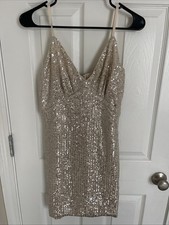 Nasty Gal Silver Gold Glitter Sequin Metallic V Neck Mini Dress Strappy Size M