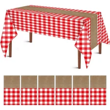 6 Pcs Red and White Checkered Picnic Tablecloths, Plastic Gingham Table Cover...
