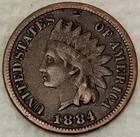 1884 Indian Head Cent Penny 1C - Grade - F/VF - #15021