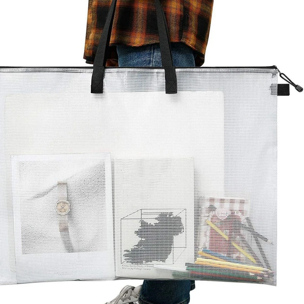 Art Portfolio Bag with Handle & Zipper, Vinyl Mesh Folder Organizer for7466
