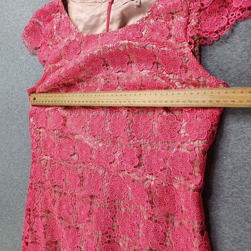 Review Dress Womens 10 Pink Beige Lace Cap Sleeve Shift Elegant Luxury Party - Picture 10 of 17