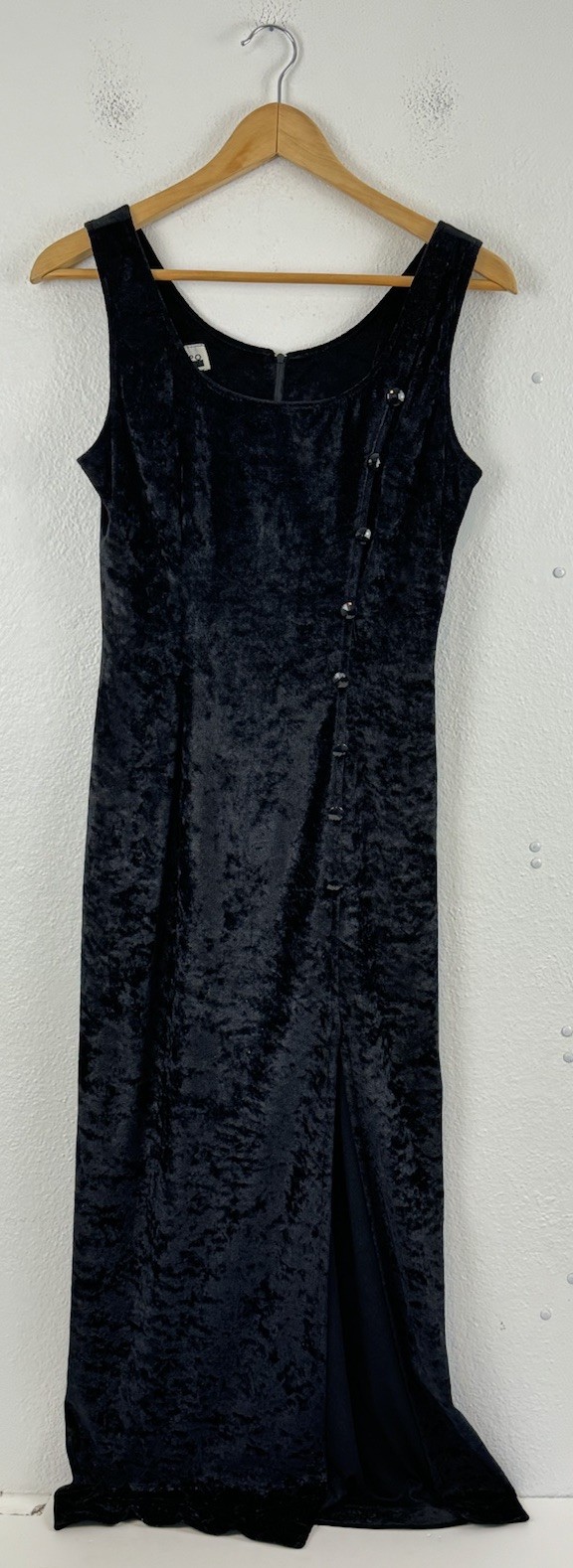 Vintage 1990s Contempo Casuals Velvet Maxi Dress Black Thigh Slit