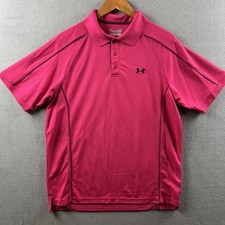 Under Armour Shirt Mens Large Pink Polo Preppy Performance Golf Casual Heat Gear