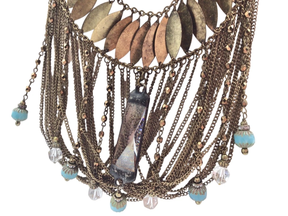 Conjunto Flecos Distintivo Collar Cristal Soldado Piedras Preciosas Azul Vidrio Checo Foto 3 de 4