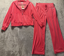 Juicy Couture Y2K Tracksuit Womens L Pink Party Velour Set Hooded Bling NWT 199