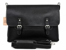 Genuine Leather Crossbody Laptop Bag, Black Briefcase with Removable Strap