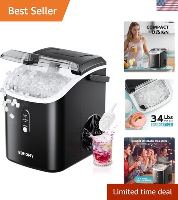 Nugget Ice Maker Countertop with Handle, Ready in 6 Mins, 34lbs Per Day, Remo...