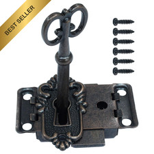 1 Set Vintage Skeleton Cabinet Lock with Key Red Bronze Chest Drawer Furniture