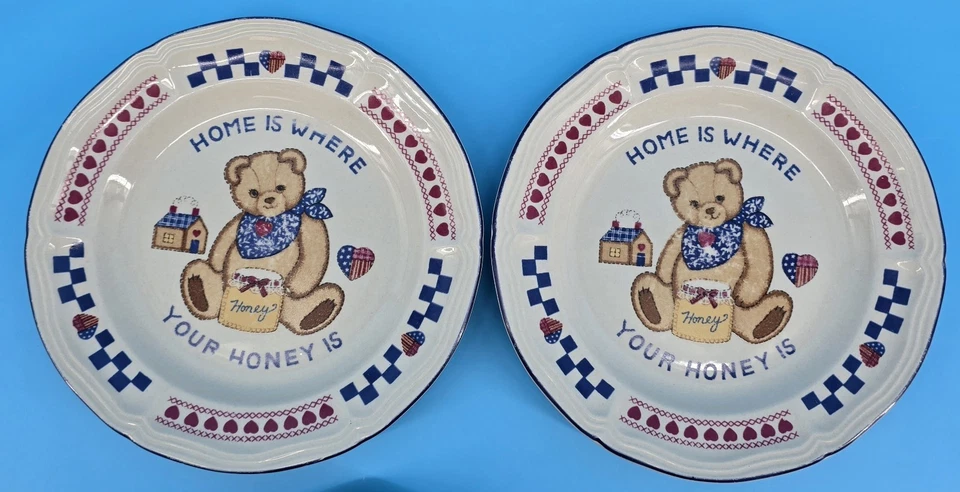 复古泰迪熊沙拉盘 4 件套 Home Is Where Your Honey Is 7.5 英寸 Saydah 90 年代 — 第 4/4 张图片