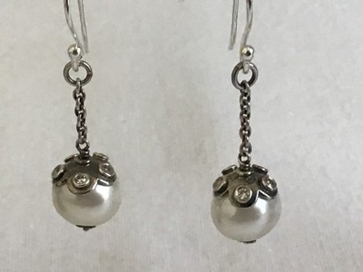 Rarität, orig. Pandora Ohrgehänge, Perle + Zirkonia, Silber, Nr.290611P,neu