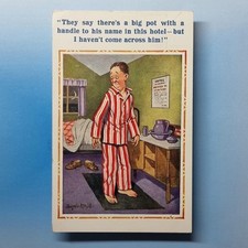 Donald McGill Comic Postcard 1938 Hotel Pyjamas Missing Pot
