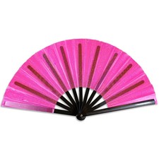 Hot Pink Large Transparent Glitter Hand Fan Raves Line Dance Party Folding Fan