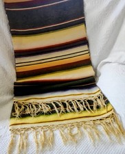 Mexican Woven Wool Linen SALTILLO SARAPE BLANKET  32" x 68"  4" Fringe on Ends
