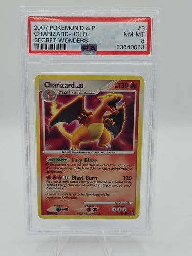 2007 POKEMON DIAMOND & PEARL SECRET WONDERS #3 CHARIZARD-HOLO PSA 8