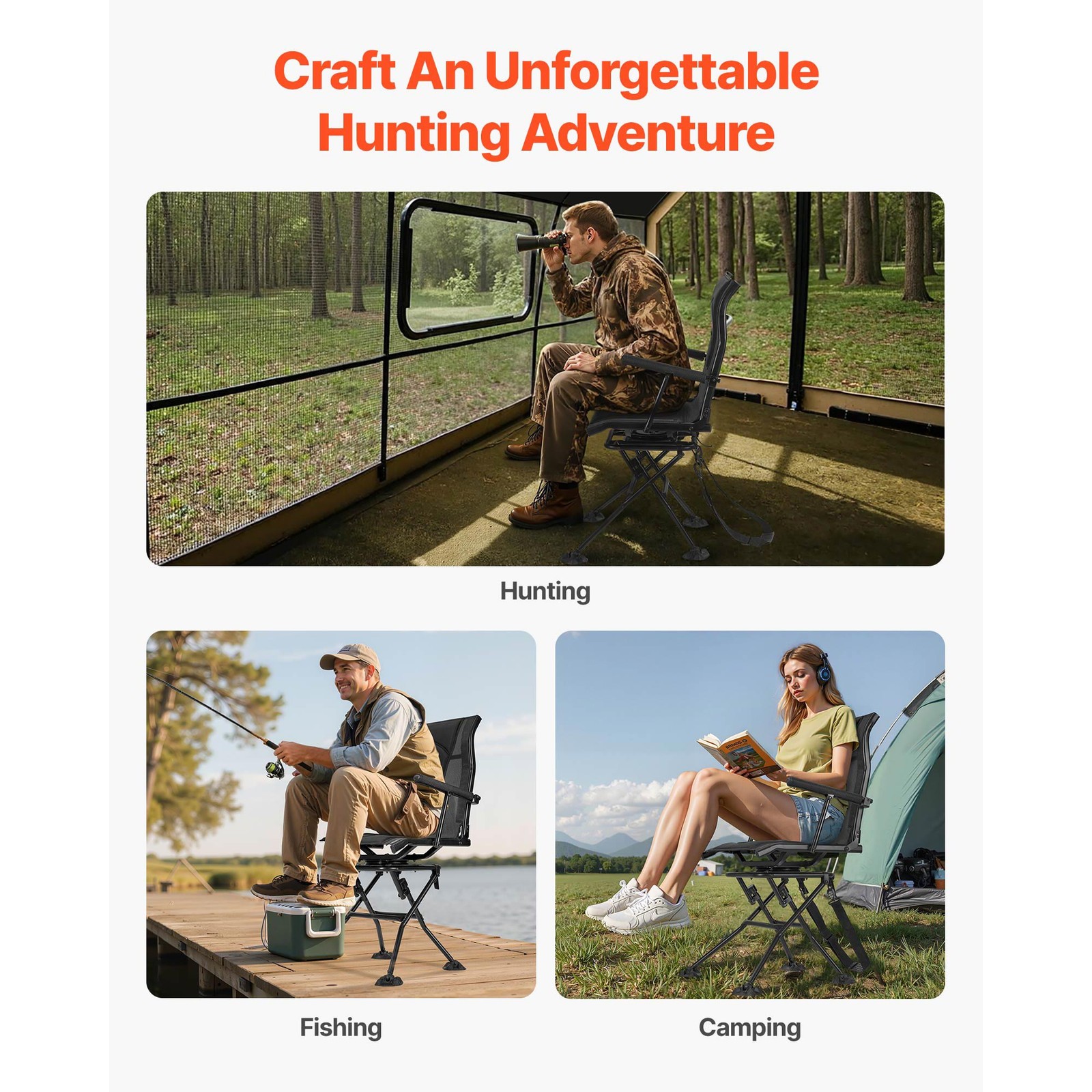 Uimoso 360° Rotating Hunting Chair with Armrests, Foldable Design & Stable Feet