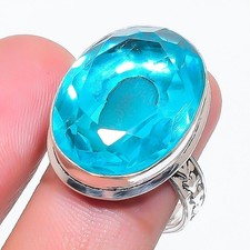 Swiss Blue Topaz Gemstone Handmade 925 Sterling Silver Jewelry Ring Size 9 G763