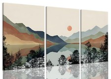 Canvas Wall Art Framed Mountain Wall Art Set of 3 Boho Nature Landscape Pictu...
