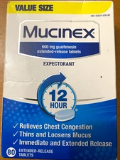 Mucinex Expectorant 600mg Extended Release Tabs 80/ct EXP: 02/2027