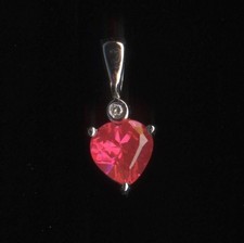 New 10K Solid White Gold 6mm Heart Red Lab-Created Ruby & Diamond Pendant ox