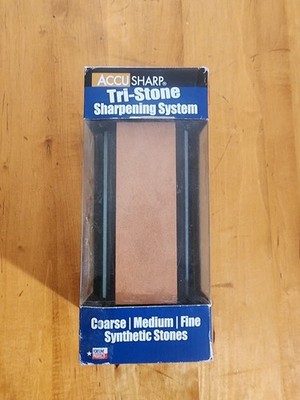 AccuSharp Tri-Stone System Coarse Medium Fine Grade 9'' Knife Sharpening Set NOB