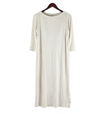 UNIQLO Thermal Waffle Knit Crewneck Long Midi Dress Minimalist Comfy Cream S D25