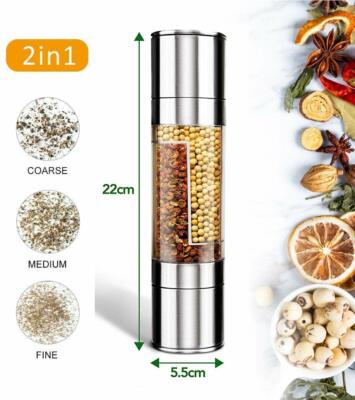 2 in 1 Edelstahl Salz & Pfeffermühle manuell schütteln verstellbar Kräuter Gewürz