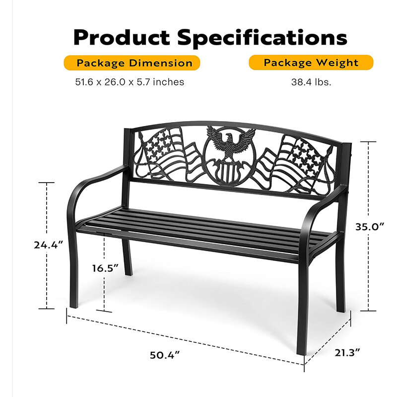 50'' Outdoor Garden Bench Cast Iron Metal Frame Outdoor Porch Patio ...
