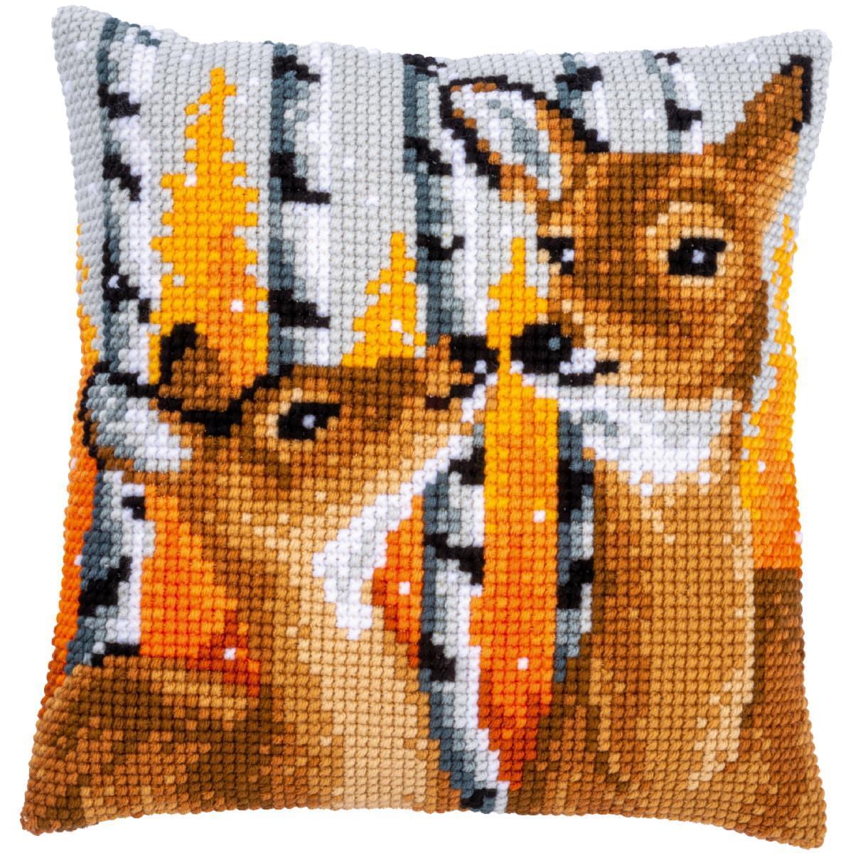 Vervaco stamped cross stitch kit cushion ""deer"", 40x40cm, DIY