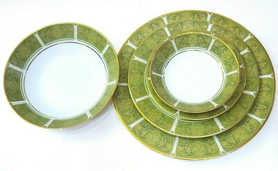 NORITAKE VICTORIA 1999 プレート5枚　グリーンゴールド VINTAGE NORITAKE EROICA GREEN,GOLD DINNER,SALAD,BREAD PLATES,FRUIT
