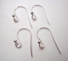 Two Pair 925 Sterling Silver Ear Hook Findings Wires with Ball Ends