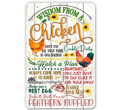 "Advice From A Rooster" Country Farmhouse Wood Sign - 10x5 Inches, Red - SJT