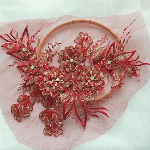Embroidery Lace Applique 3D Sequin Patch DIY Wedding Dress Sewing Trimming Craft - Picture 18 of 22