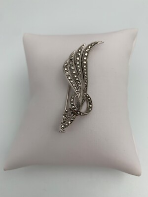 Broche vintage en argent 835 en marcassite : ornement de feuillage, style Art déco des années 1950 - Canada