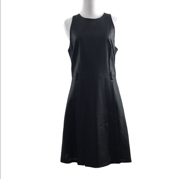 Michael Michael Kors Dress Womens 6 Black Faux Leather Sheath Perforated  Pleated