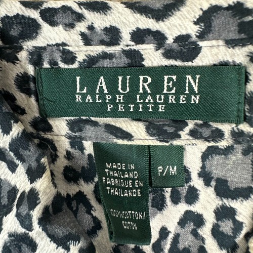 Lauren Ralph Lauren Womens shirt PM Beige Black Cotton Animal Print Button - Picture 3 of 12
