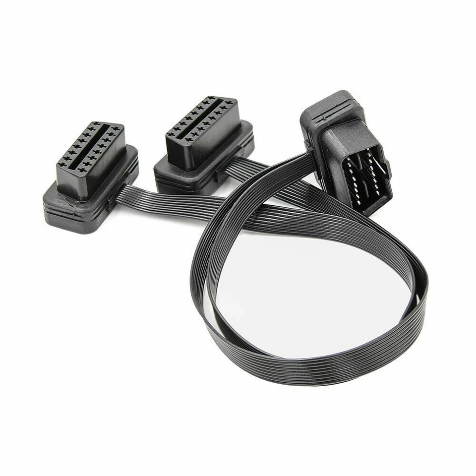 Extensión divisor hembra plana 30 cm OBD2 macho a conector de cable doble Foto 3 de 4