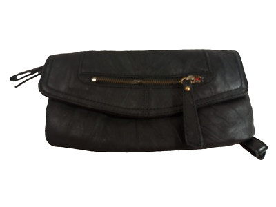 Steven By Steve Madden Black Textured Leather Handbag Clutch Bag Purse Pocket