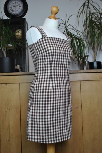 Olive Clothing braun und beige Gingham kurzes Bleistiftkleid Gr. XS Träger Baumwolle - Bild 2 von 13