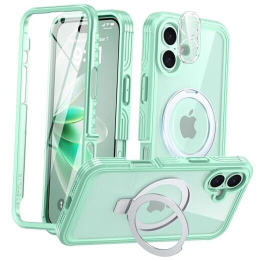 Magnetic Stand for Case [Fit for MagSafe], Real 360° iPhone 16 Green/Clear
