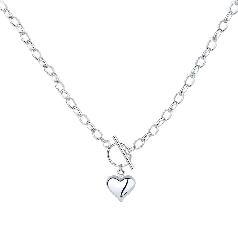 Cute Heart Pendant 925 Sterling Silver Love Chain Necklace Womens