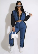 2 piece Set for women / 2 Piece Outfit With Short Jacket And Jeans/Pants /Small