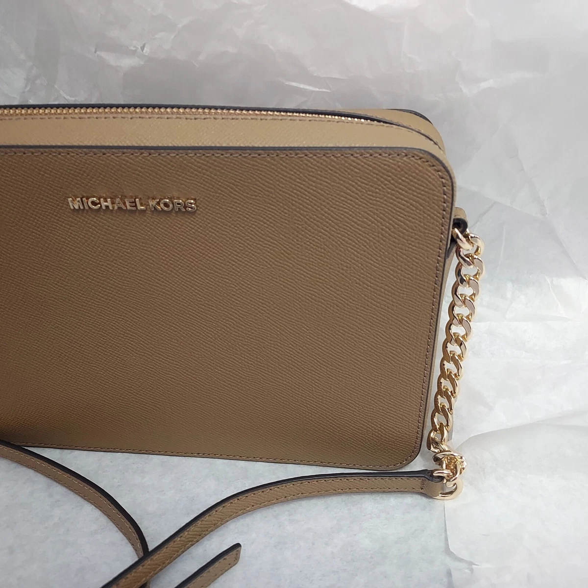 Michael Kors Jet Set Large Saffiano Leather Crossbody Bag in Husk