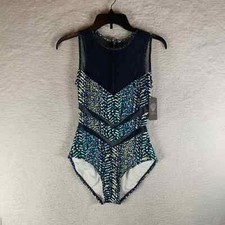 Vince Camuto Women's Animal Print Mesh High Neck One Piece Swimsuit Size 10 NWT
